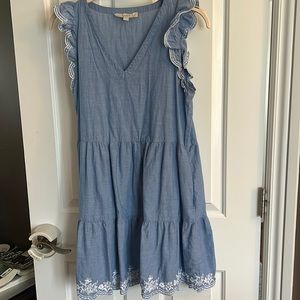Loft Chambray Dress Ruffle Sleeves Size Small